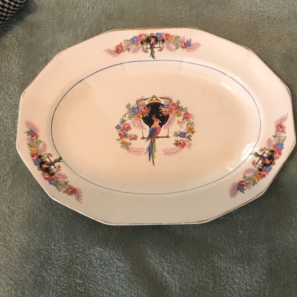 Penn China Other - Vintage Penn china serving plate with beautiful parrot and flowers